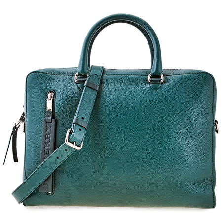 Burberry Men's Briefcase London Grainy Leather Green Blue Spgr Lt Ctrs Zip Briefcse 4075532