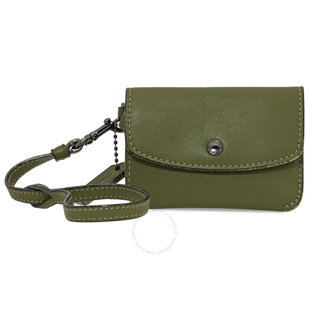 Coach Ladies Card Case Leather Dark Green Mtlc Intrior Crd Pch 21086 DKBH4