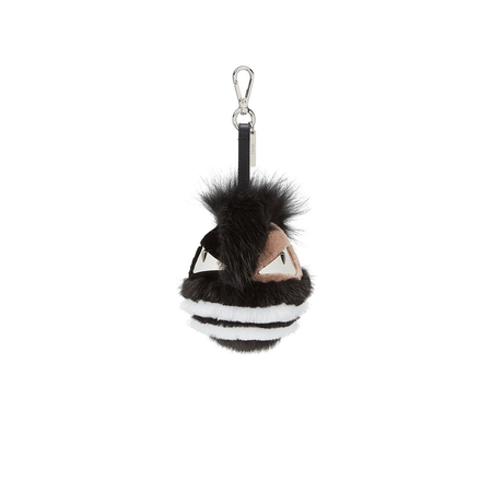 Fendi Men's Keyfobs Charms Black/White Fd Bugs Punk Hair Bi Colr 7AR604-A1W3-F11WT