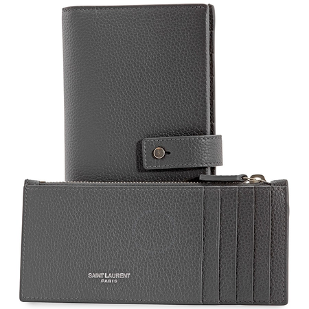 Saint Laurent YSL Men's Leather Dark Grey Long Wallet Coin Case 507619DTI0E1112