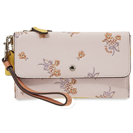 Coach Ladies Wristlet Wallet Leather Ice Pink Clrbk Flrl Bw Tpl Wrl 29608 SVNBF