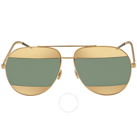 Dior Split Gold, Green Mirror Aviator Sunglasses DIORSPLIT1 50000000 DIORSPLIT1 50000000