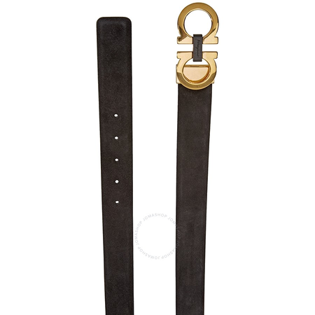 Salvatore Ferragamo Ferragamo Gancini Adjustable Men's Belt in Black Suede 67A035-708202 67A035-708202-115