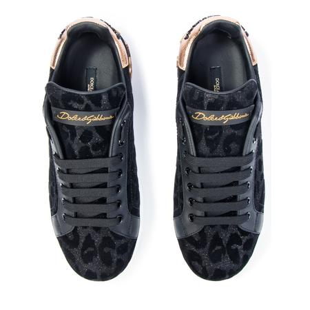 Dolce and Gabbana Dolce & Gabbana Ladies Low Top Lace-up Leather Sneaker in Black CK1570 AV262 8B956