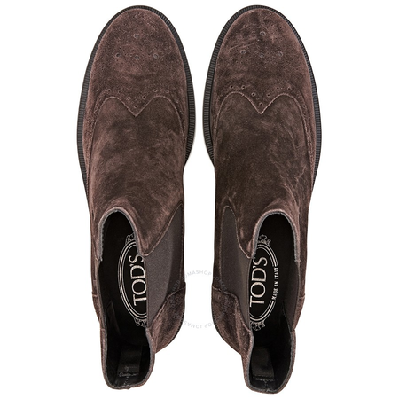 Tod's Womens Quarter-Brogue Chelsea Suede Boots in Dark Brown/ Dark Brown XXW0ZP0R790F590JBD