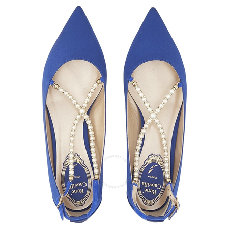 Rene Caovilla Eliza Satin Blue Flat C09158020BLUE