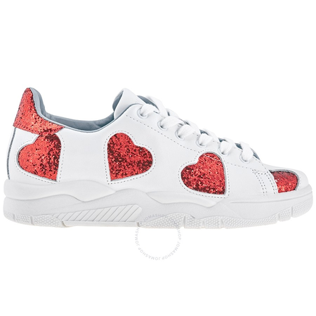 Chiara Ferragni Ladies White Sneaker Heart Red Size 36 CF1913