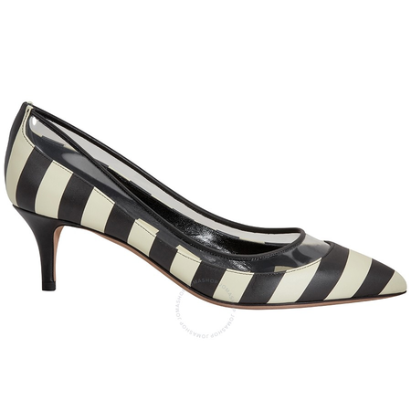 Valentino Ladies Middle Pump Bow Black White Pump 5.5cm Striped Heels S0H70 VMC L11