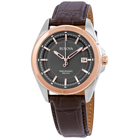 Bulova Precisionist Grey Dial Brown Leather Men's Watch 98B267