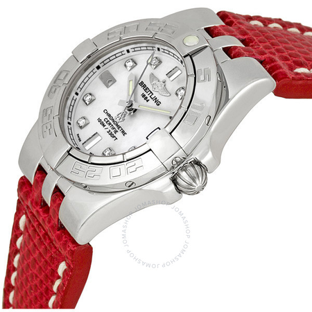 Breitling Galactic 30 White Diamond Dial Red Strap Ladies Watch A71340L2-A713