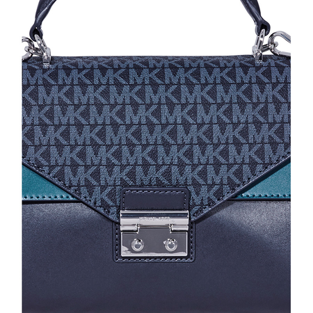 Michael Kors Sloan Medium Leather Satchel - Heritage Blue/Multi 30F8SSLS2V-473