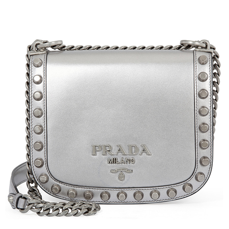 Prada Pionnière Medium Leather Crossbody - Silver-tone 1BD039 UBC2AIX/D F0135