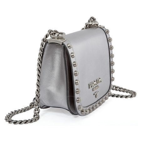 Prada Pionnière Medium Leather Crossbody - Silver-tone 1BD039 UBC2AIX/D F0135