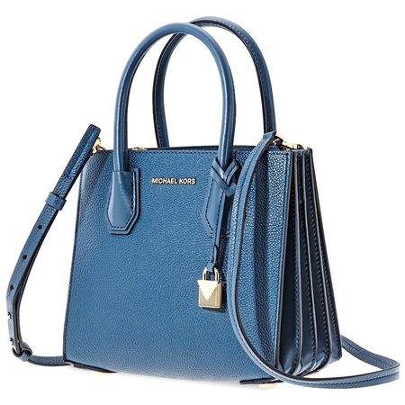 Michael Kors Mercer Medium Pebbled Leather Crossbody Bag- Blue 30F8GM9M2T-538