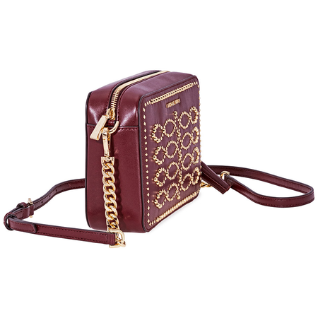 Michael Kors Ginny Medium Studded Leather Crossbody- Oxblood 32F8GF5M2U-610