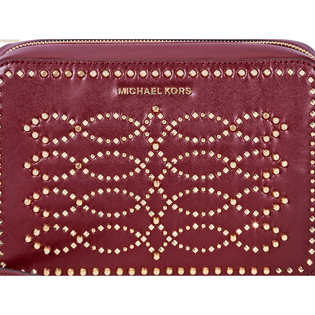 Michael Kors Ginny Medium Studded Leather Crossbody- Oxblood 32F8GF5M2U-610