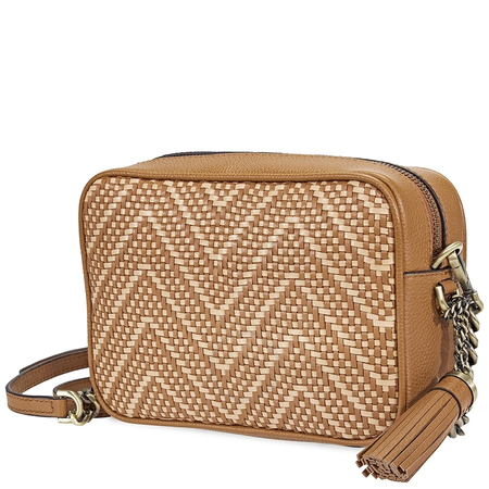 Michael Kors Ginny Medium Woven Leather Crossbody- Acorn/Butternut 32H8BF5M2U-211