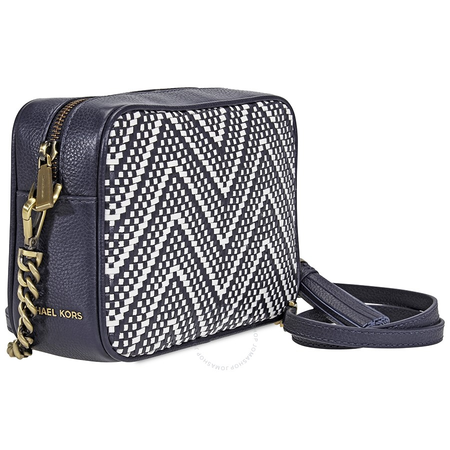 Michael Kors Ginny Medium Woven Leather Crossbody- ADMIRAL/OPWT 32H8BF5M2U-423