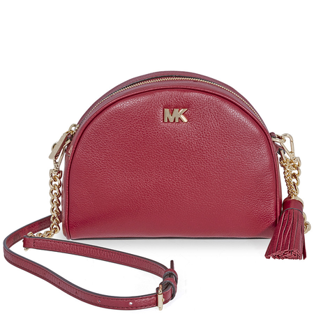 Michael Kors Ginny Pebbled Leather Half-Moon Crossbody Bag- Maroon 32F8GF5C0L-550