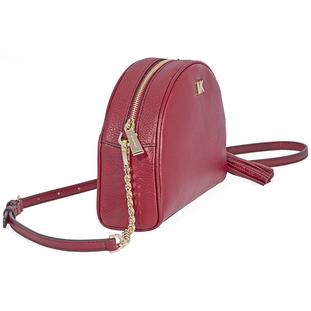 Michael Kors Ginny Pebbled Leather Half-Moon Crossbody Bag- Maroon 32F8GF5C0L-550