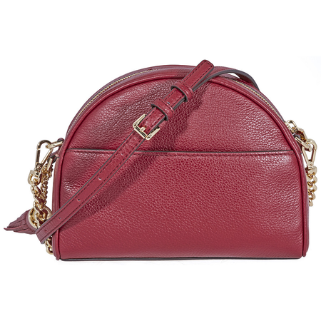 Michael Kors Ginny Pebbled Leather Half-Moon Crossbody Bag- Maroon 32F8GF5C0L-550
