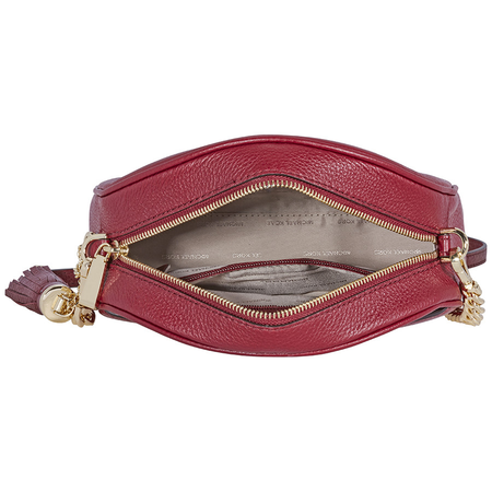 Michael Kors Ginny Pebbled Leather Half-Moon Crossbody Bag- Maroon 32F8GF5C0L-550