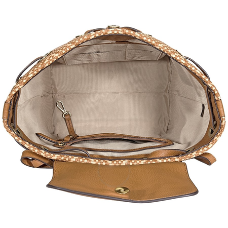 Michael Kors Junie Medium Woven Leather Backpack - Acorn/Butternut 30H8BX5B2U-211