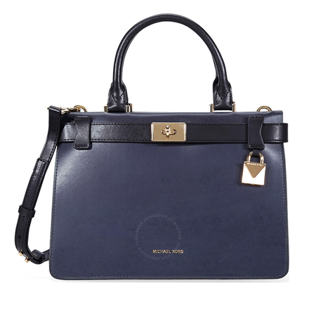 Michael Kors Tatiana Small Leather Satchel- Navy Blue/ Black 30F8GT0S1T-429