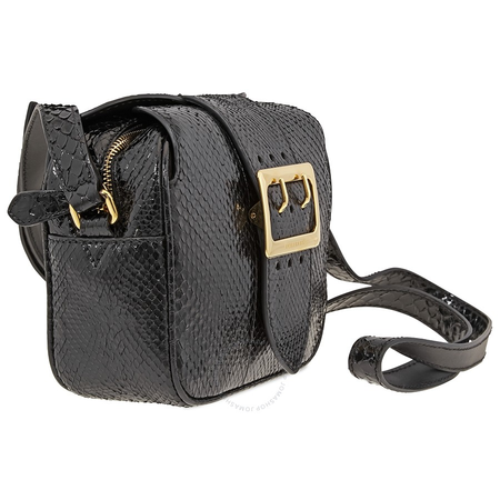 Burberry Ladies Flat Crossbody Bag Buckle Soft Grain Black S Zip Bckle Python 4066455