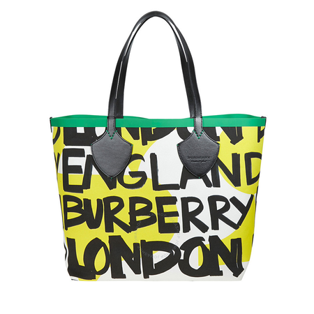 Burberry Large Graffiti Print Cotton Tote- Black/Green 4075825