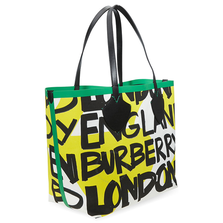 Burberry Large Graffiti Print Cotton Tote- Black/Green 4075825