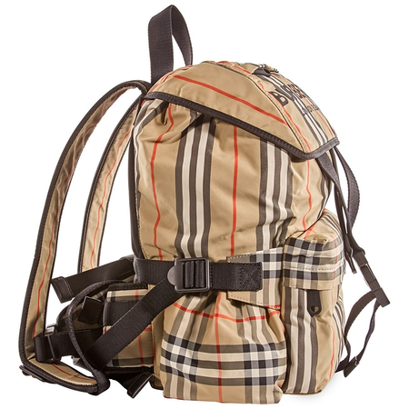 Burberry Logo Print Icon Stripe Nylon Backpack in Archive Beige 8014751
