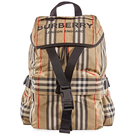 Burberry Logo Print Icon Stripe Nylon Backpack in Archive Beige 8014751