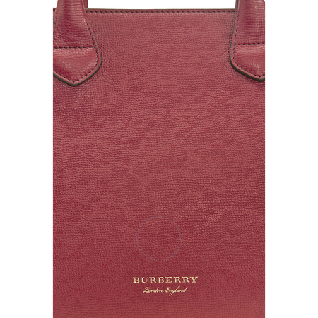 Burberry Medium Banner Leather and House Check Tote - Russet Red 4024087