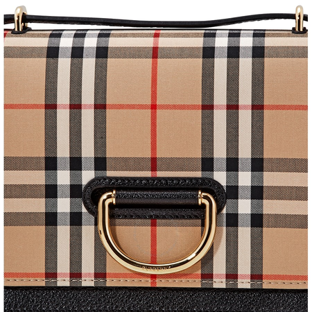 Burberry Small D-Ring Vintage Check & Leather Shoulder Bag- Black 8010544
