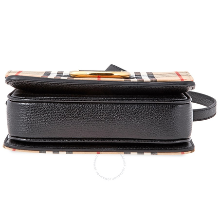 Burberry Small D-Ring Vintage Check & Leather Shoulder Bag- Black 8010544