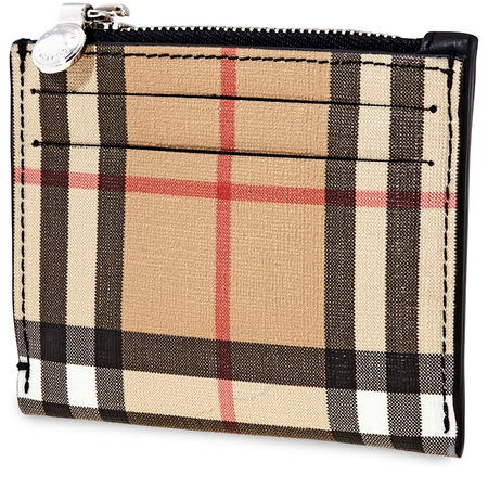 Burberry Vintage Check and Leather Zip Card Case- Black 8015133