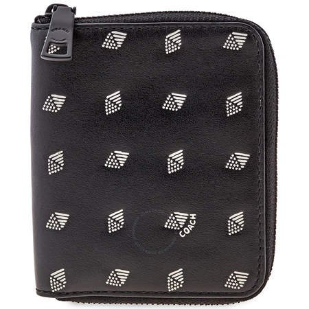 Coach Men's Zip Around Wallet Leather Black/White Small Zip Dot Dia Leather 29695 L77