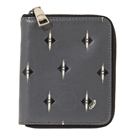 Coach Men's Zip Around Wallet Leather Graphite Small Zip Ikt Geo Leather 29696 GPH