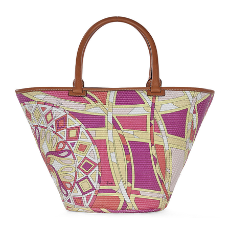 Emilio Pucci Printed Woven Raffia Tote Handbag, Fuchsia Capri Print 41BE80-41360-H56