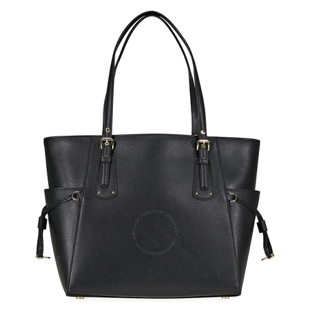 Michael Kors Voyager Textured Crossgrain Leather Tote- Black 30H7GV6T9L-001