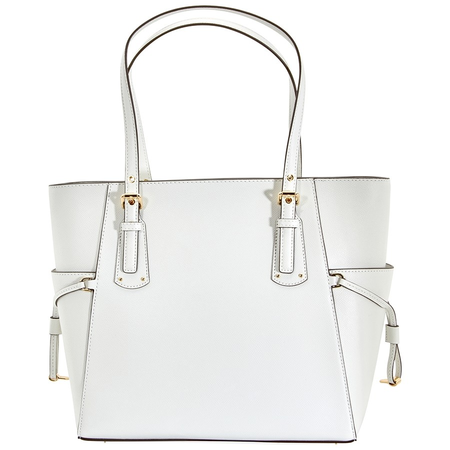 Michael Kors Voyager Textured Crossgrain Leather Tote- White 30H7GV6T9L-085