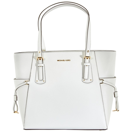 Michael Kors Voyager Textured Crossgrain Leather Tote- White 30H7GV6T9L-085