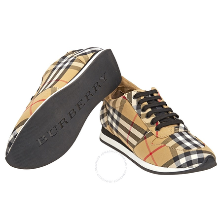 Burberry Ladies Lace Up Vintage Check Cotton Camel Amelia Sneakers 4076155