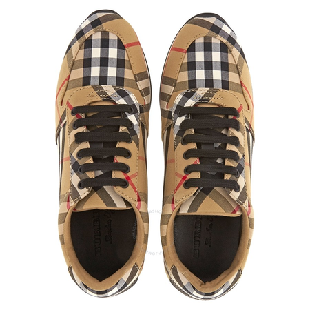 Burberry Ladies Lace Up Vintage Check Cotton Camel Amelia Sneakers 4076155
