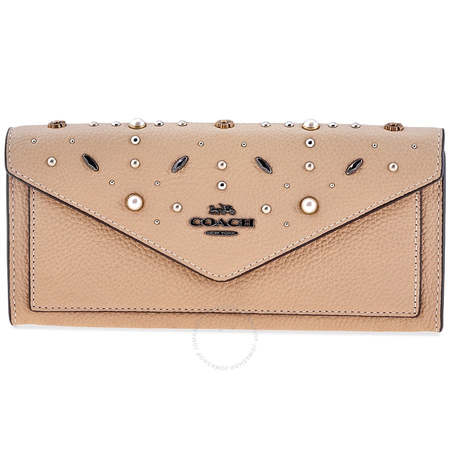 Coach Ladies Continental Leather Wallet- Beige Prairie Rivet 29716 DKEQO