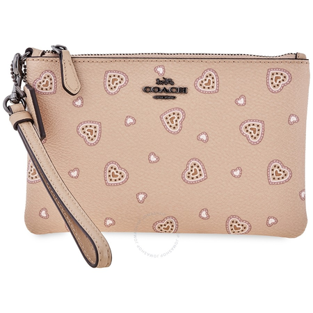 Coach Ladies Leather Beige Heart Small Wristlet 29667 DKNQ1