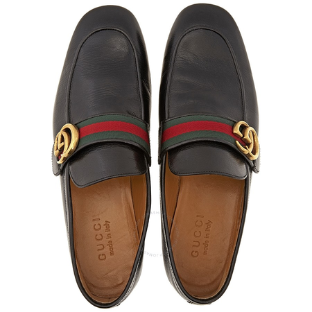 Gucci Men's Black Leather Loafer with GG Web 428609 D3VN0 1060