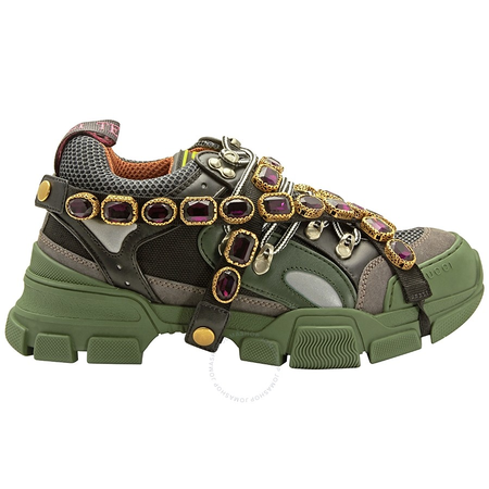 Gucci Men's Green Fabric Flashtrek Sneaker with Removable Crystals 536532 GGZ30 1261