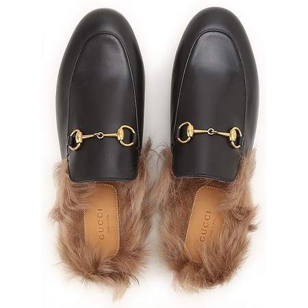 Gucci Princetown Leather Slipper W Fur 397749 DKHH0 1063